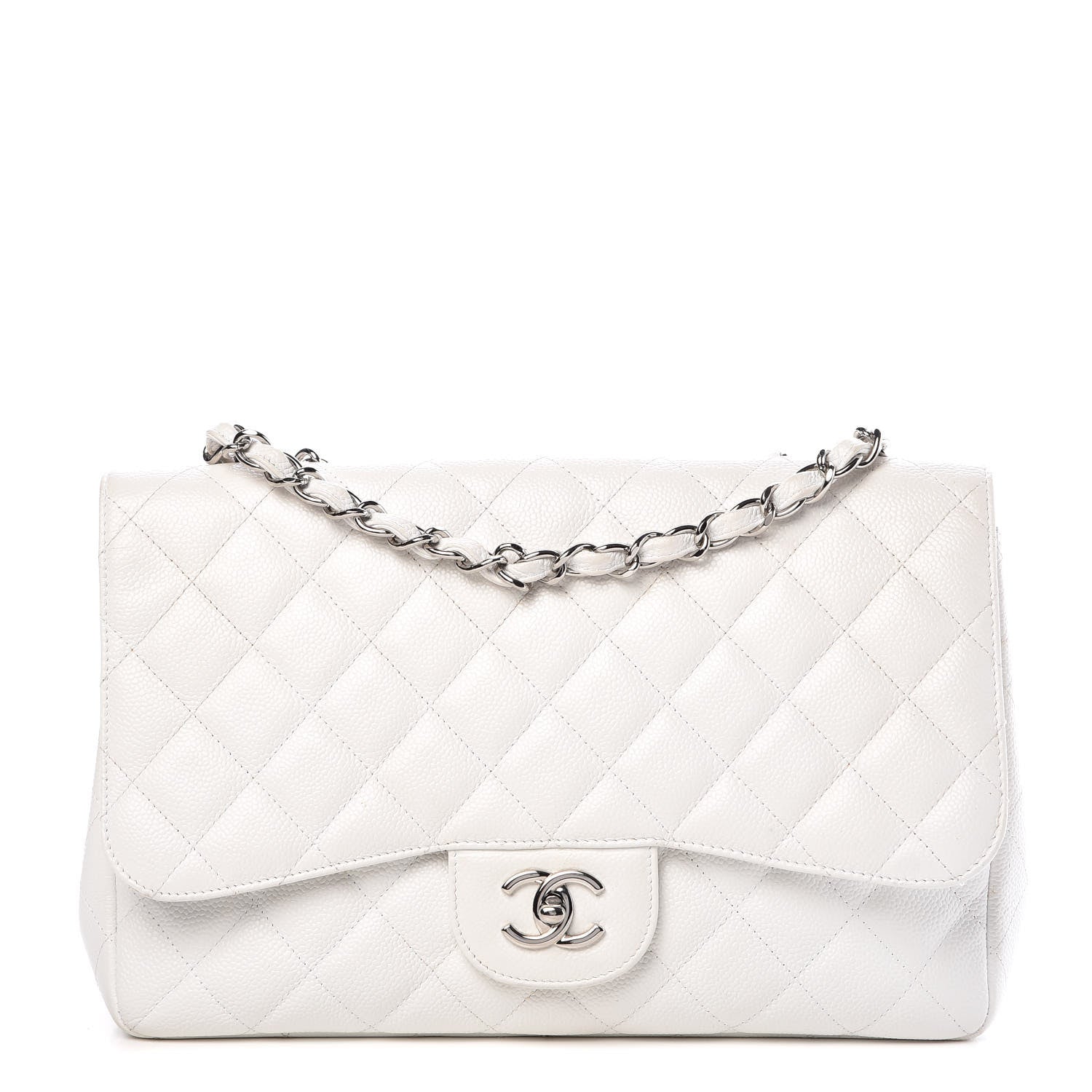 Chanel Caviar Quilted Jumbo Single Flap White 1 of 17