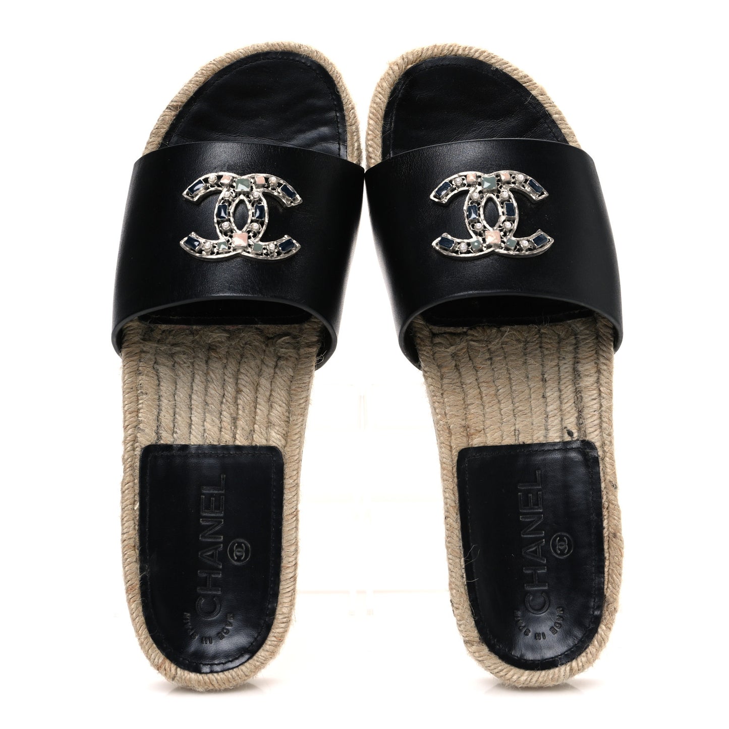 Calfskin Gripoix CC Espadrille Slip On Sandals 39 Black