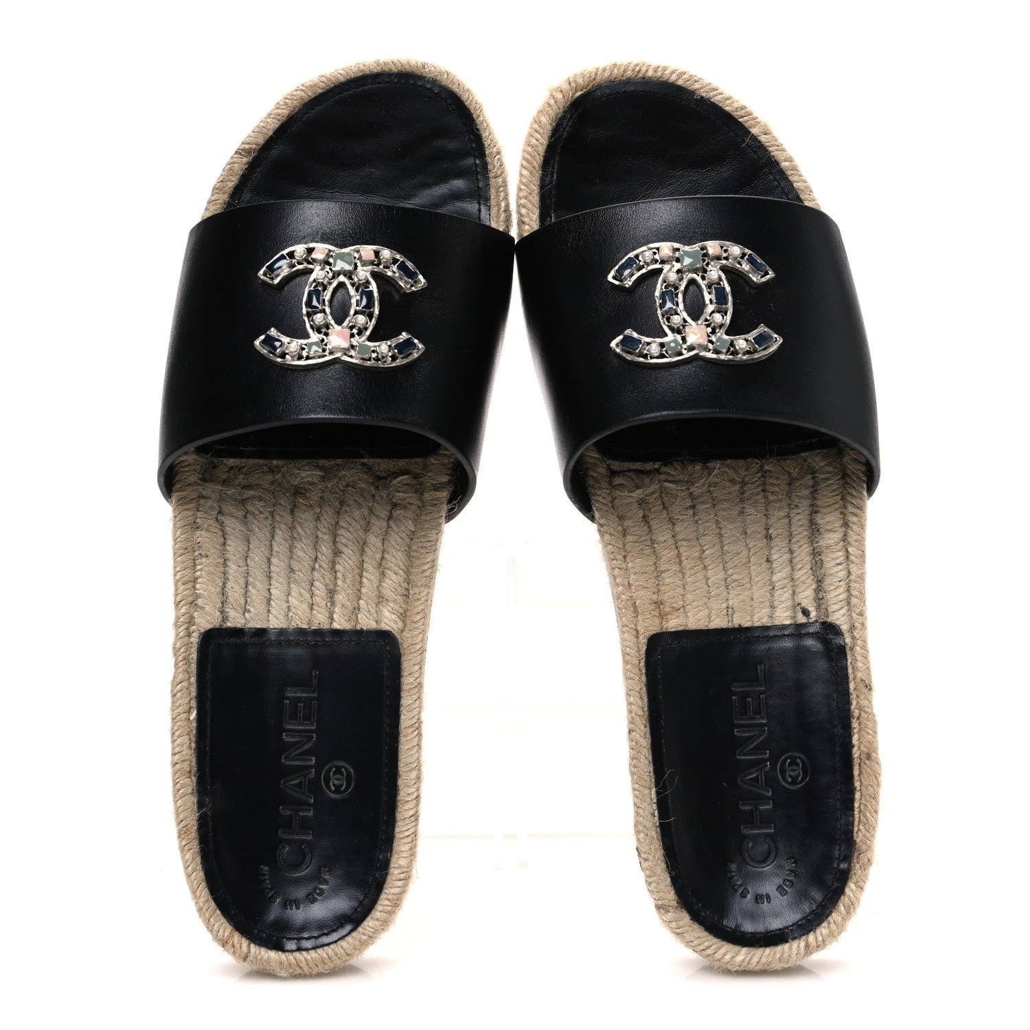 Chanel Calfskin Gripoix CC Espadrille Slip On Sandals 39 Black 2 of 11