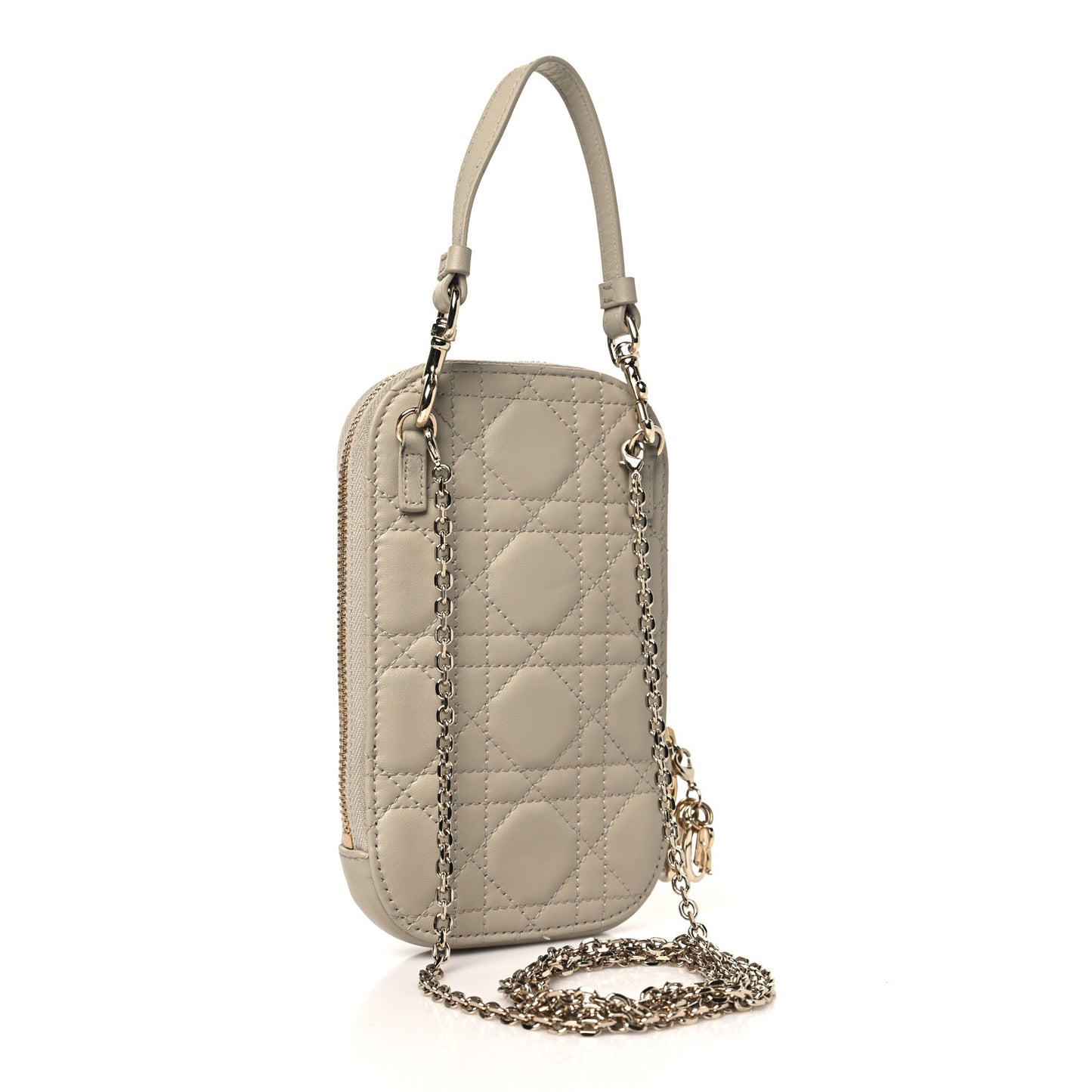 Lambskin Cannage Lady Dior Phone Holder Beige