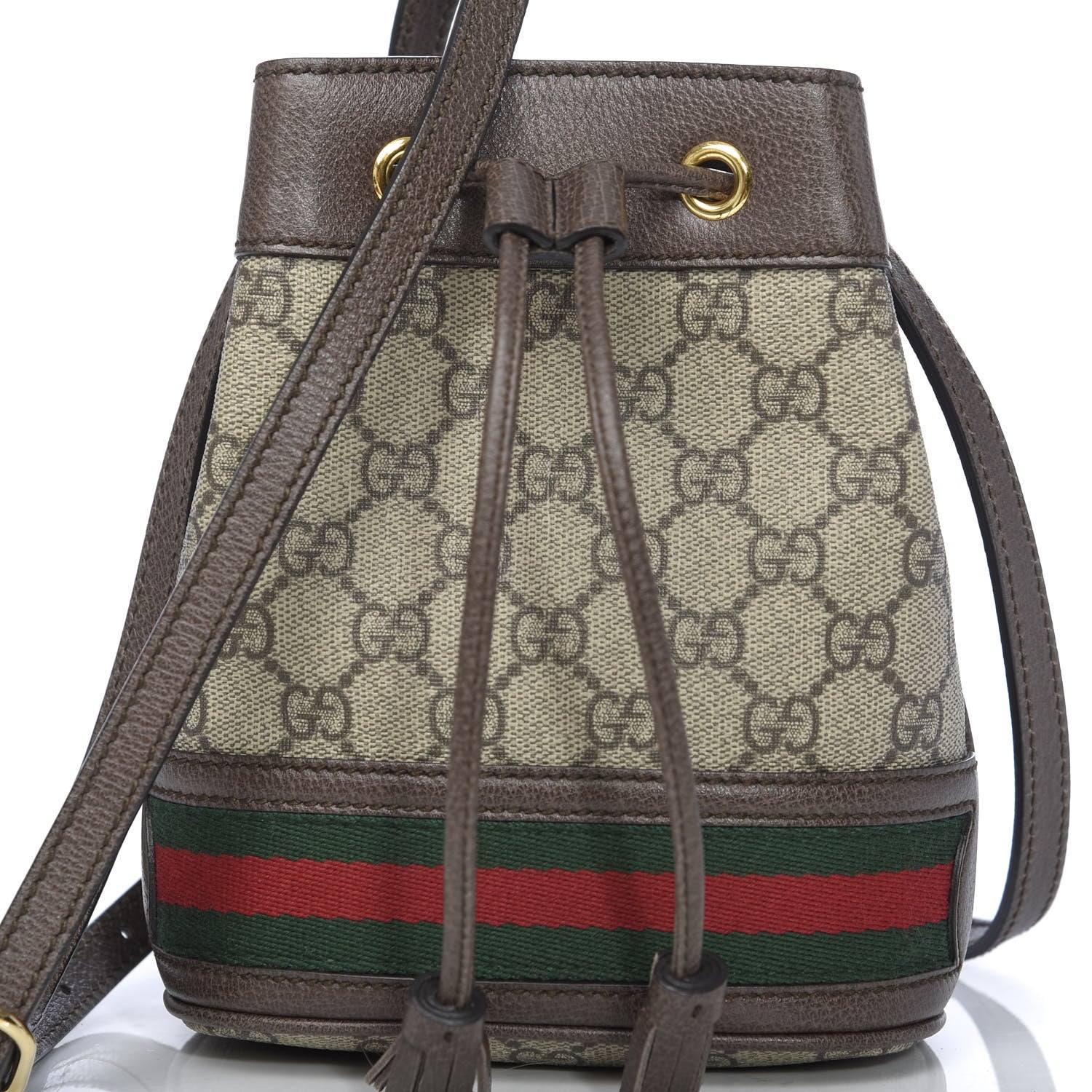Gucci GG Supreme Monogram Web Mini Ophidia Bucket Bag Brown 10 of 10