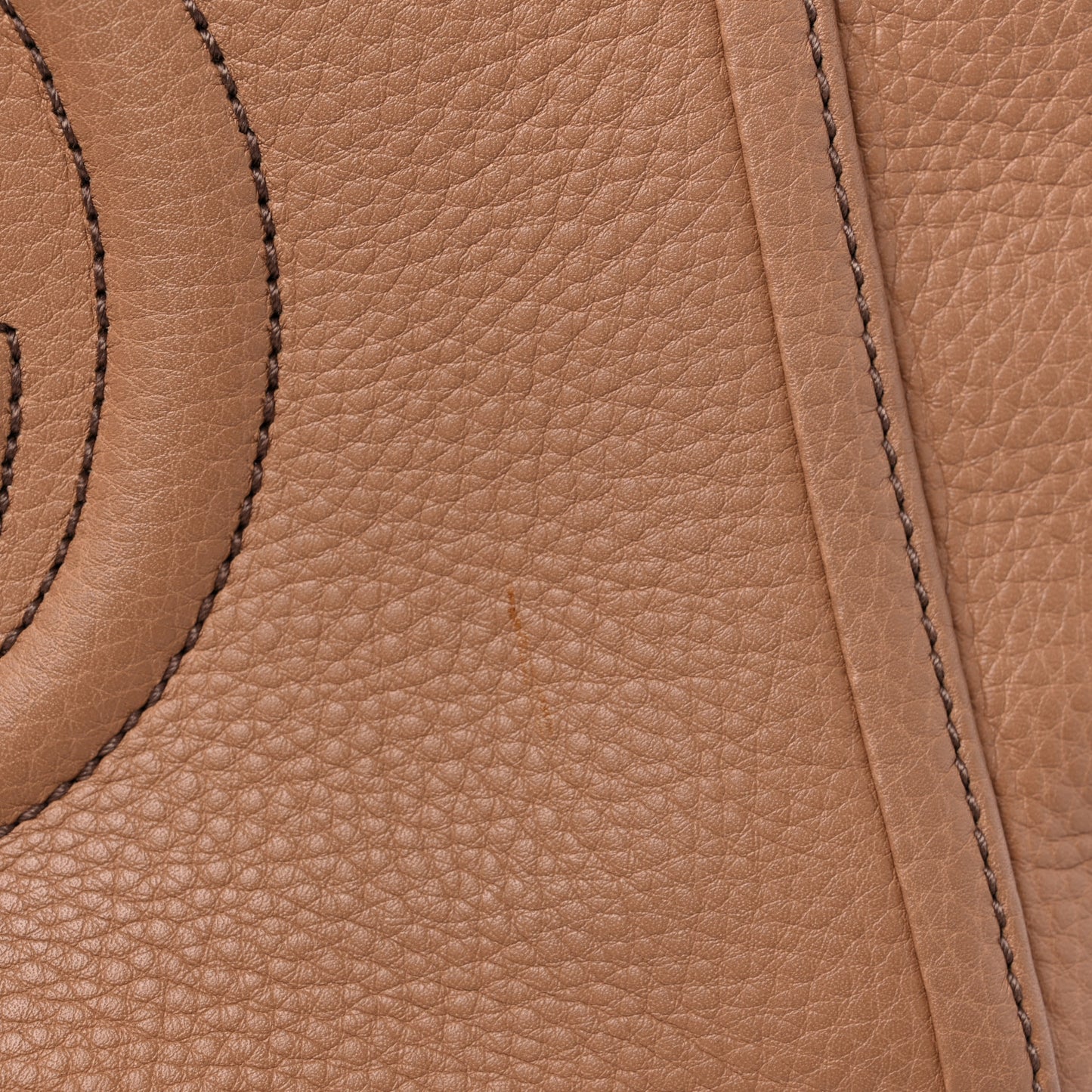 Pebbled Calfskin Small Soho Top Handle Bag Camelia