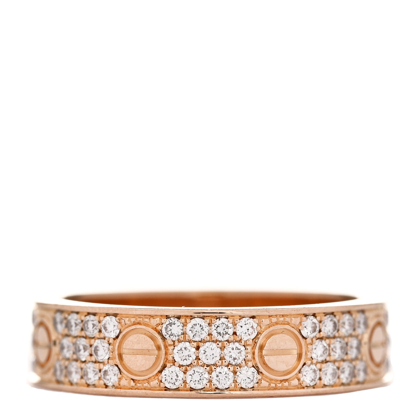 18K Pink Gold Diamond 5mm LOVE Wedding Paved Band Ring 53 6.5