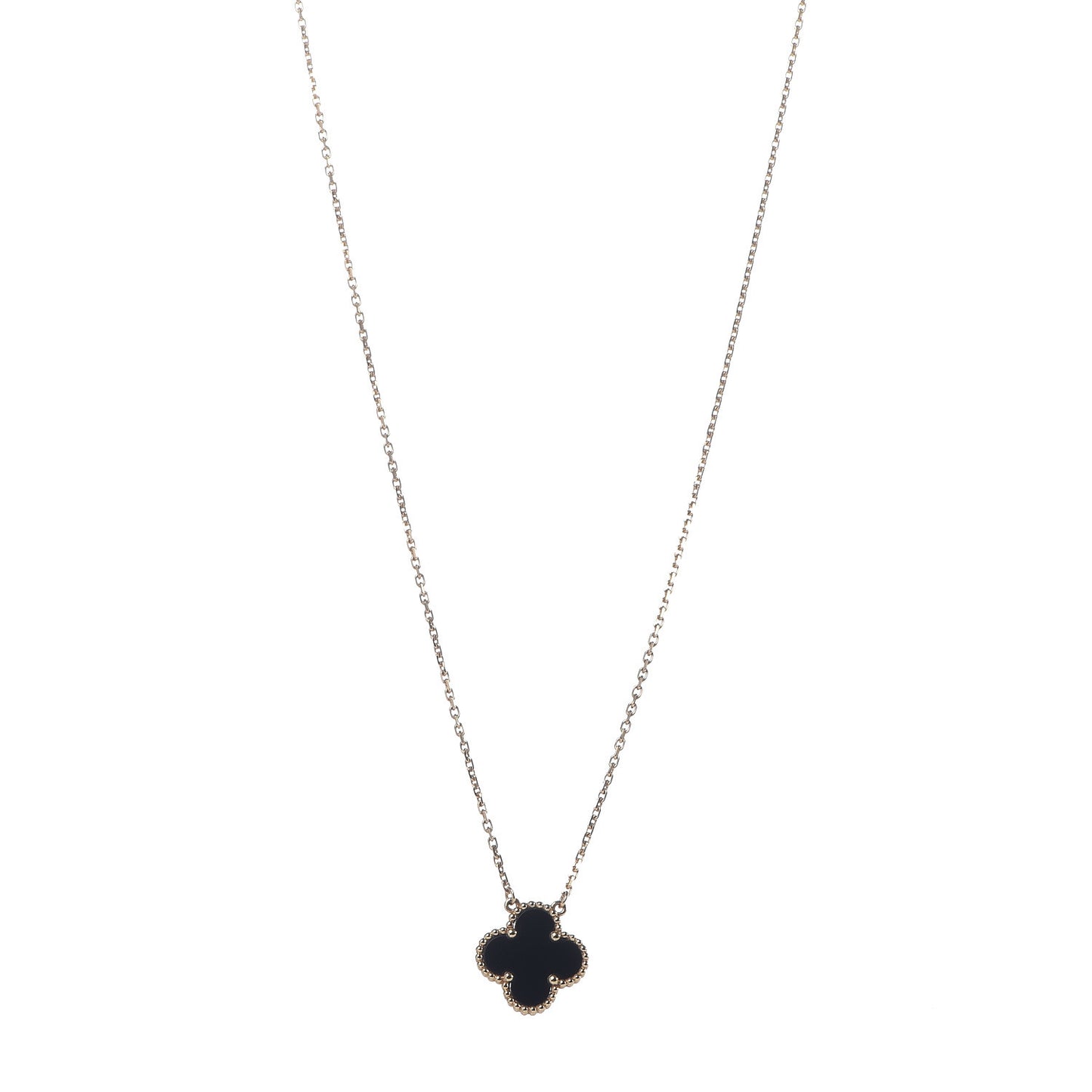 18K Yellow Gold Black Onyx Vintage Alhambra Pendant Necklace