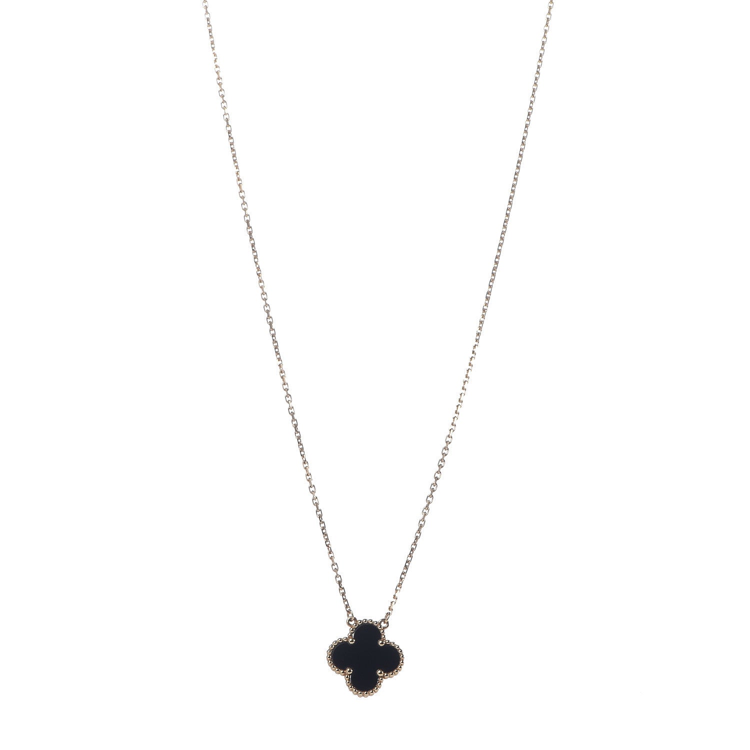 Van Cleef & Arpels 18K Yellow Gold Black Onyx Vintage Alhambra Pendant Necklace 1 of 6