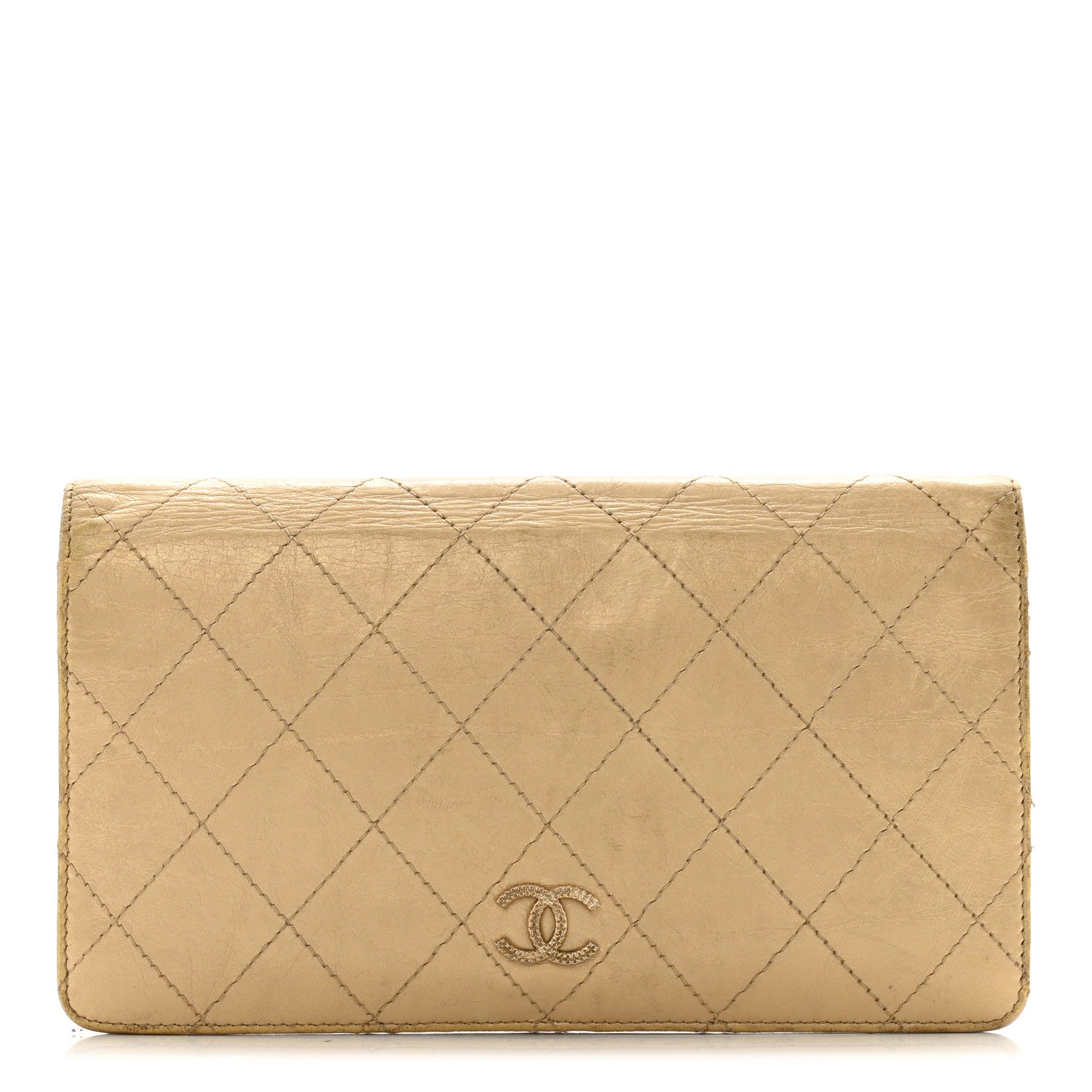 Chanel Metallic Calfskin Quilted Yen Wallet Gold Pink 1 of 14