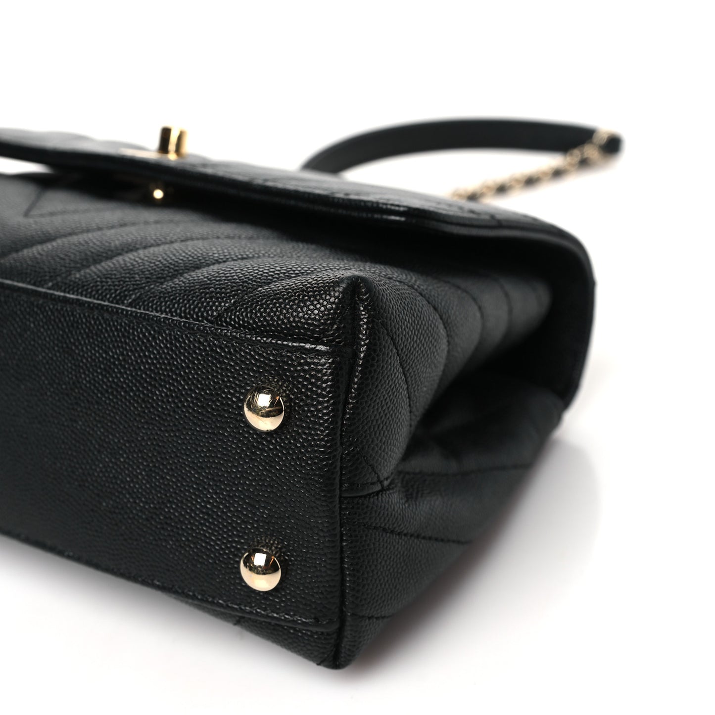 Caviar Chevron Quilted Mini Coco Handle Flap Black