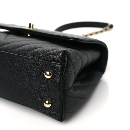 Chanel Caviar Chevron Quilted Mini Coco Handle Flap Black 10 of 11