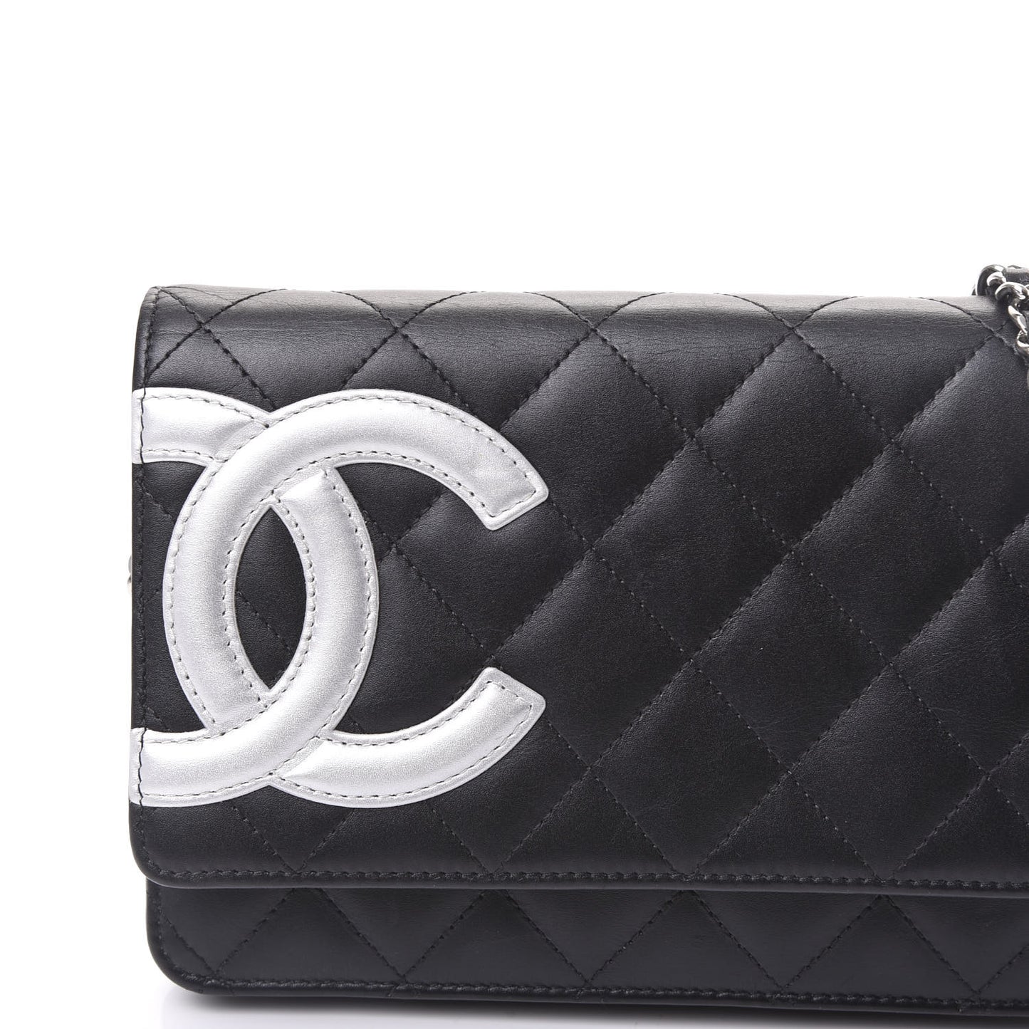 Calfskin Quilted Cambon Wallet On Chain WOC Black