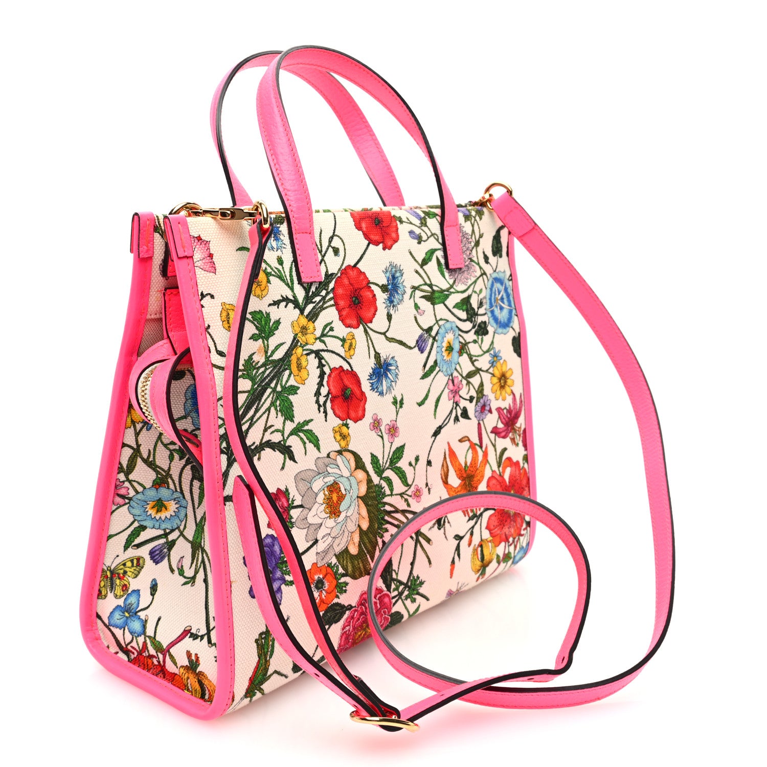 Gucci Canvas Medium Flora Tote Fuchsia 3 of 10
