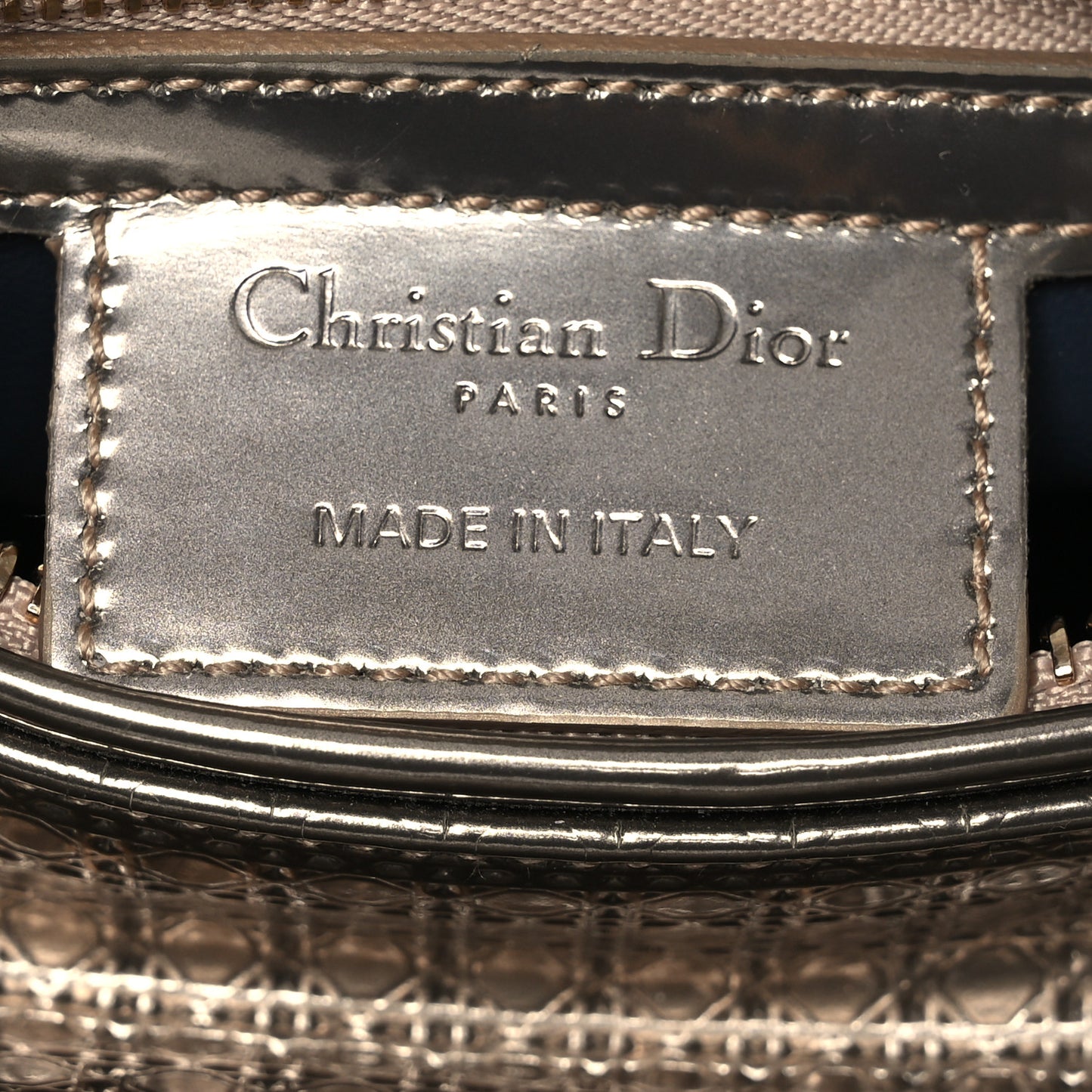 Metallic Patent Micro-Cannage Medium Lady Dior Champagne