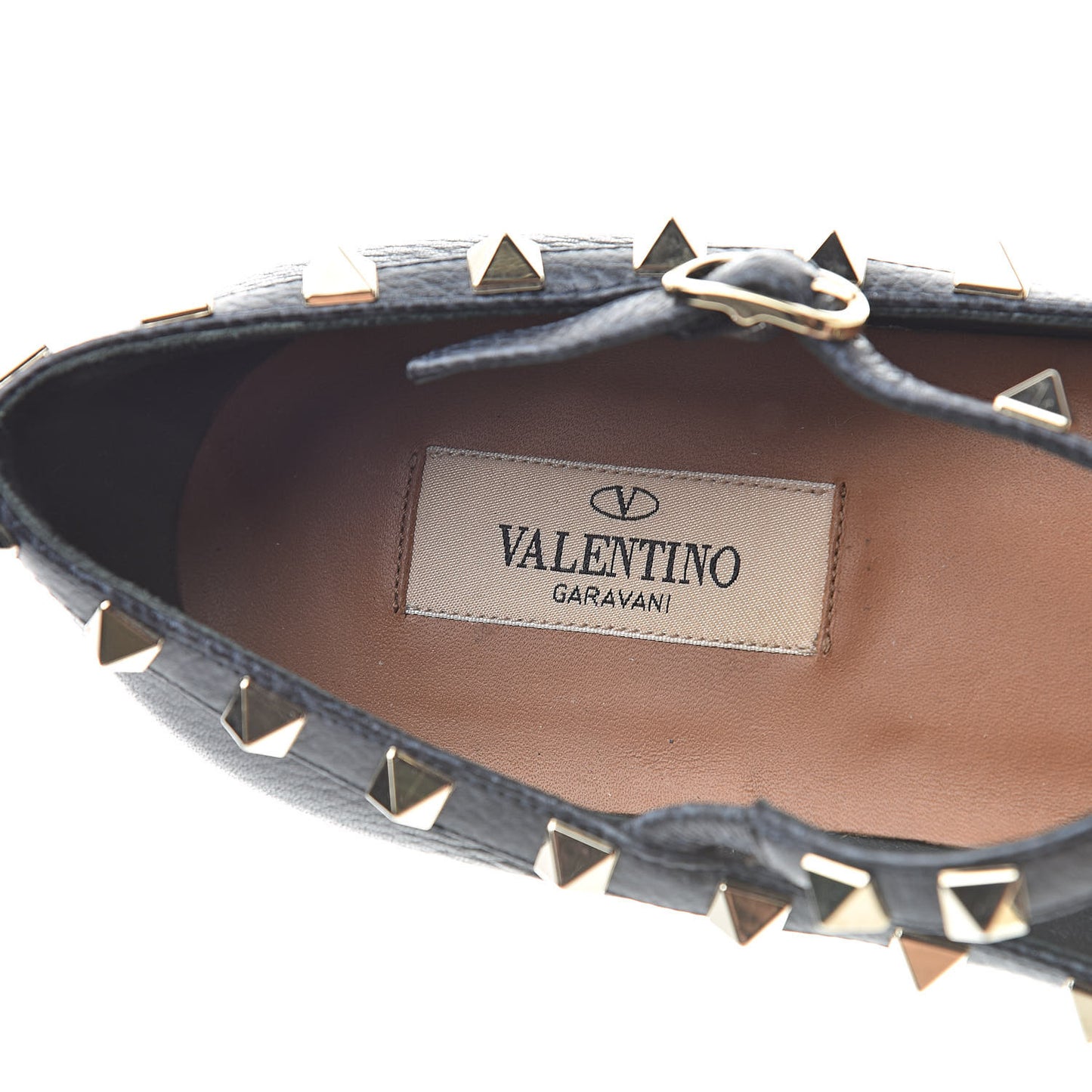 Pebbled Calfskin Rockstud Cage Ballerina Flats 38 Deep Denim