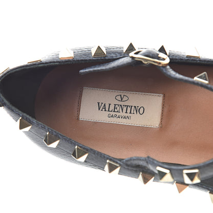 Valentino Garavani Pebbled Calfskin Rockstud Cage Ballerina Flats 38 Deep Denim 7 of 9