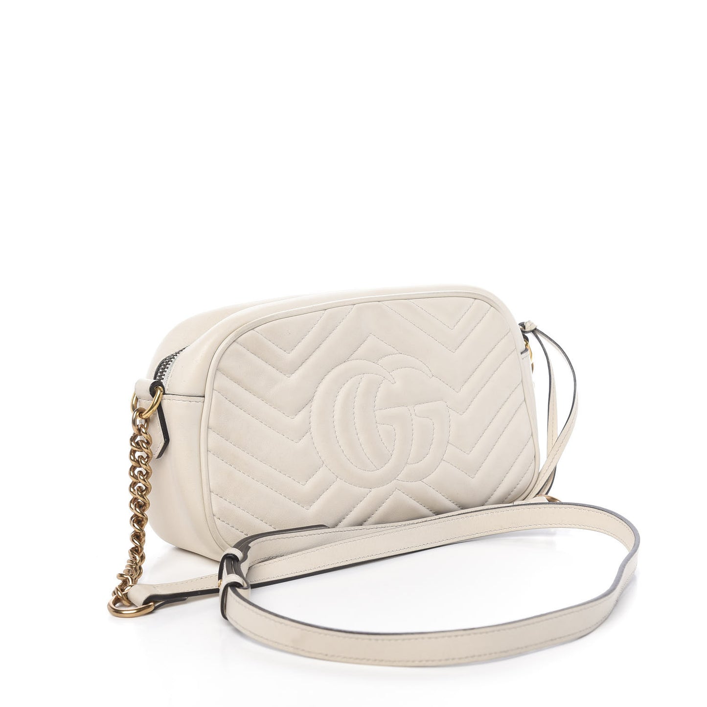Calfskin Matelasse Small GG Marmont Chain Shoulder Bag White