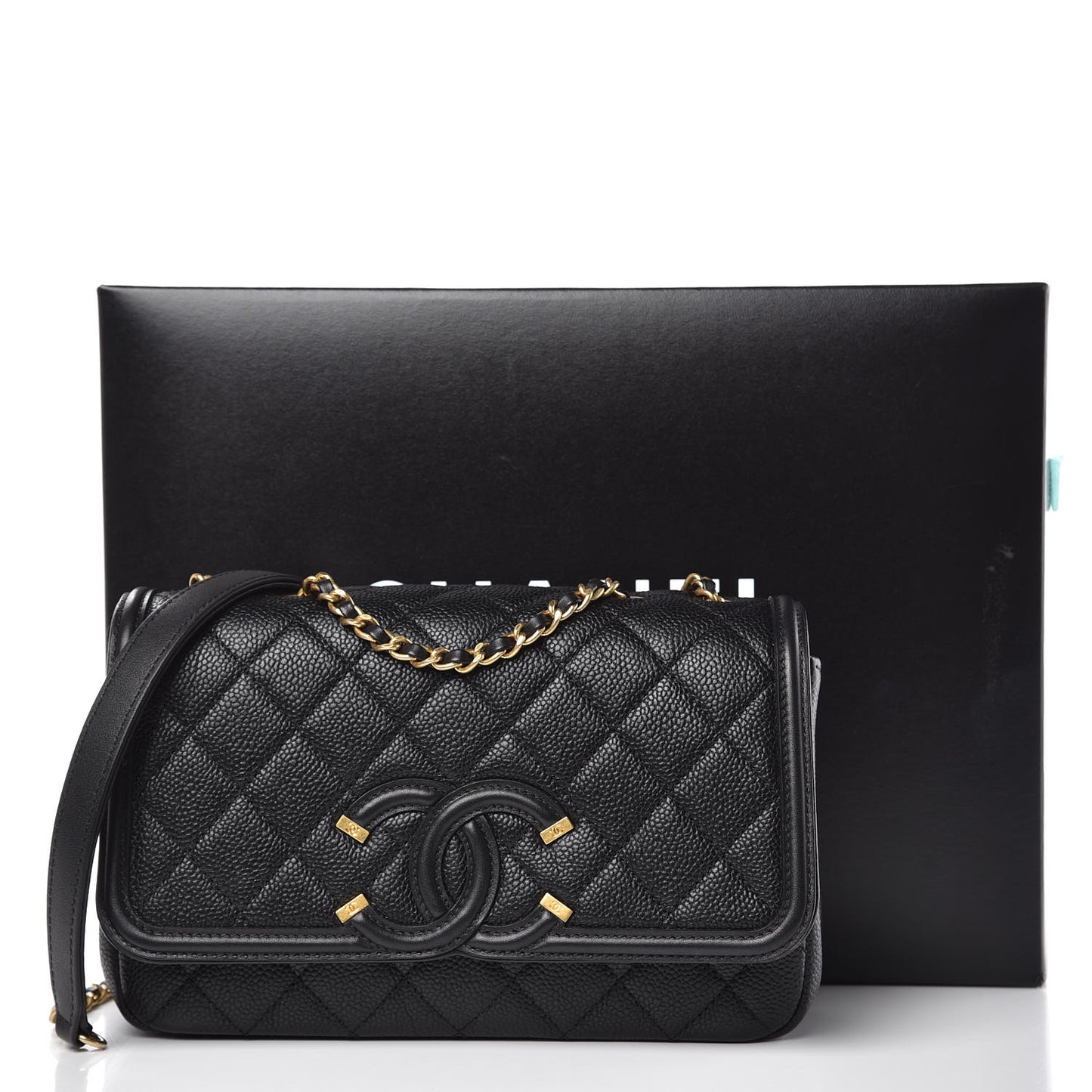 Caviar Quilted Small CC Filigree Flap Black