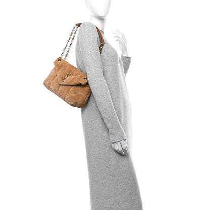 Saint Laurent Suede Calfskin Quilted Small Loulou Puffer Monogram Chain Satchel Cinnamon 2 of 10