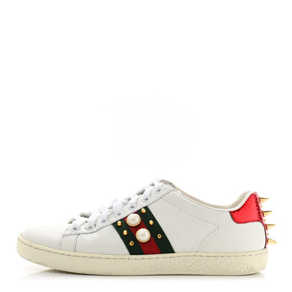 Gucci Calfskin Web Pearl Studded Womens Ace Sneakers 35.5 White 1 of 13