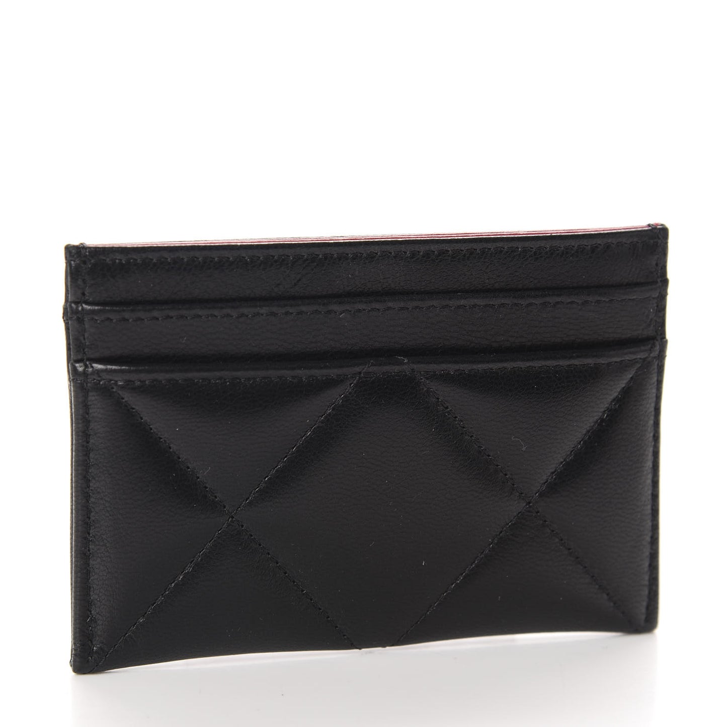 Shiny Goatskin Quilted Chanel 19 Card Holder Black