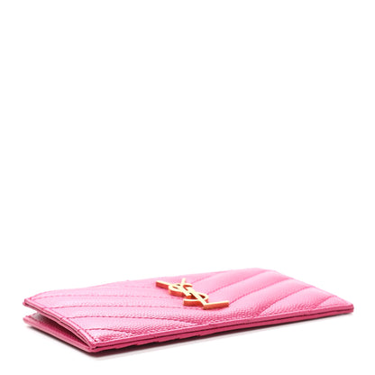 Saint Laurent Grain De Poudre Matelasse Chevron Monogram Fragments Zippered Card Case Fresh Fuxia 4 of 7