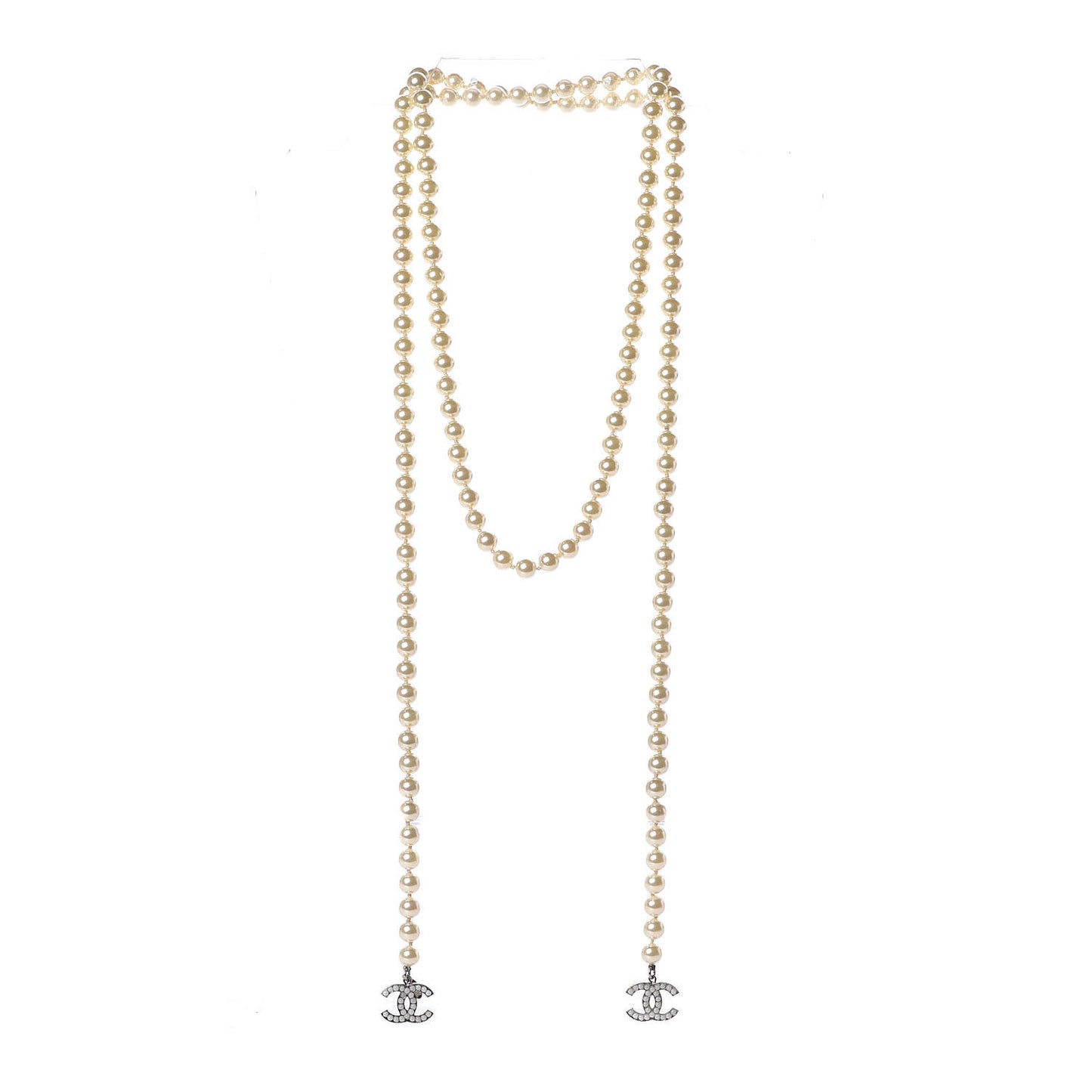 Pearl CC Long Necklace Silver