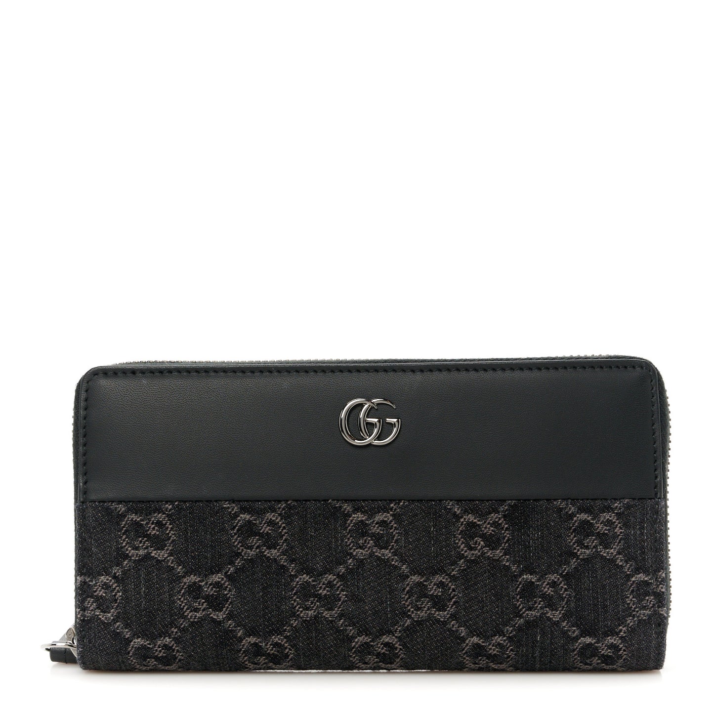 Calfskin Denim Monogram Marmont Zip Wallet Black