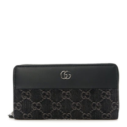 Gucci Calfskin Denim Monogram Marmont Zip Wallet Black 1 of 8