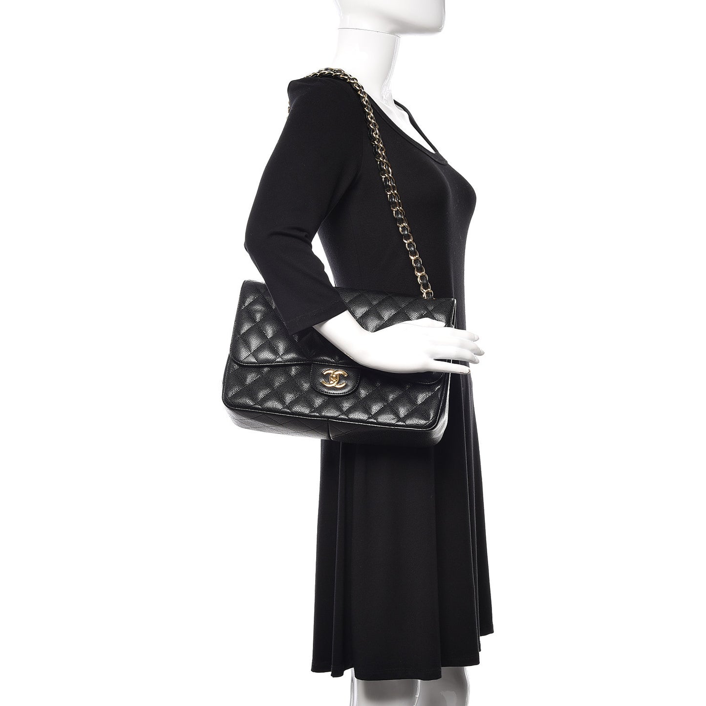Caviar Quilted Jumbo Double Flap Black