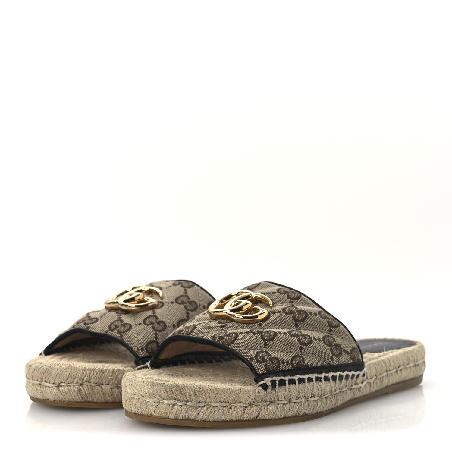 Gucci Monogram Matelasse GG Marmont Espadrille 20mm Slide Sandals 37.5 Beige Ebony Black 4 of 14