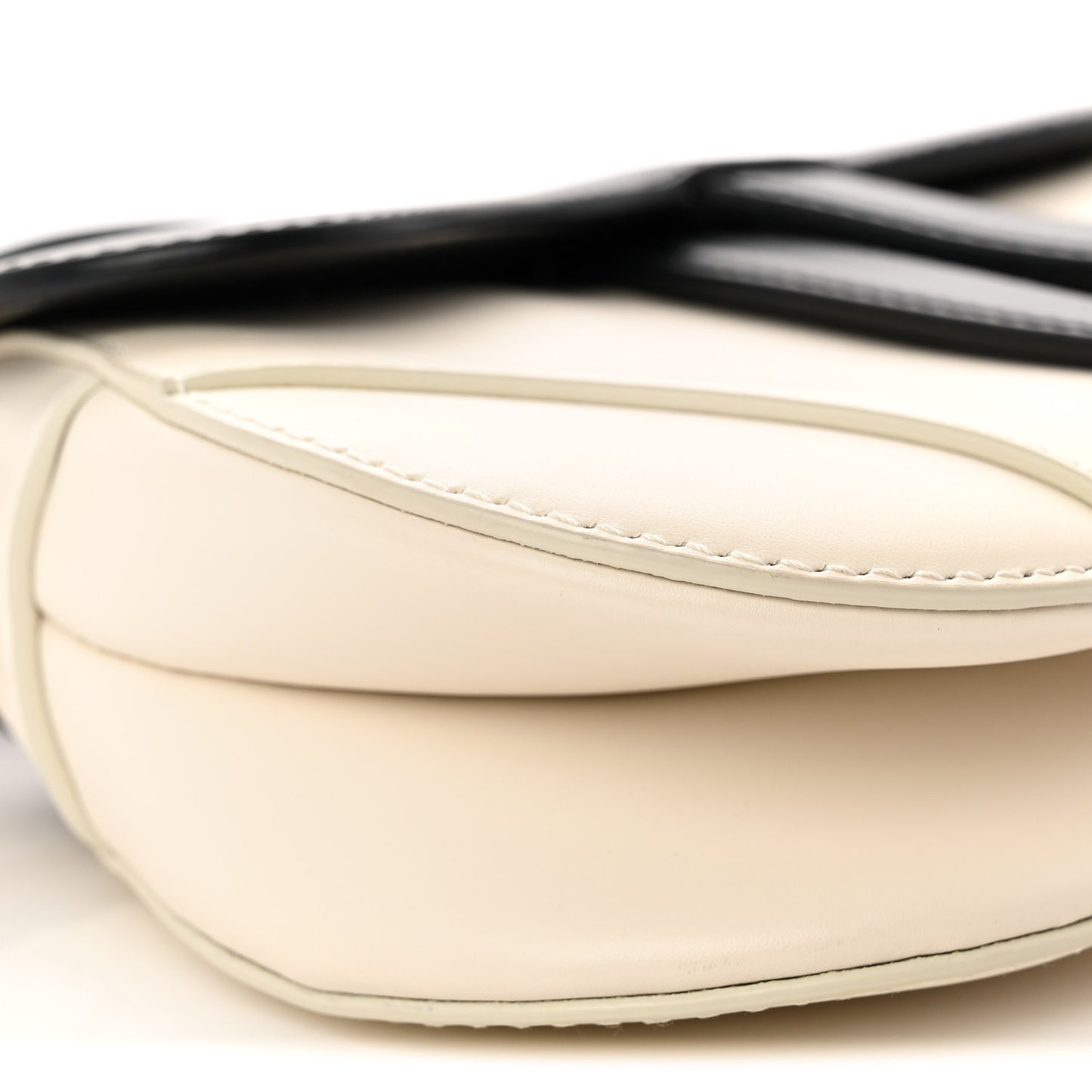Supple Calfskin Two Tone Mini Saddle Bag With Strap Latte Black