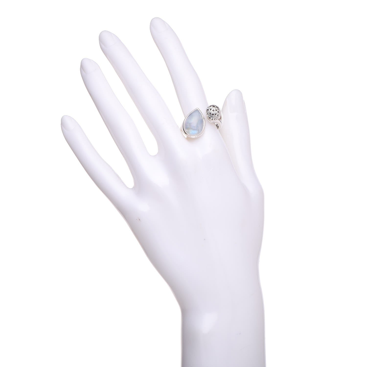 John Hardy Sterling Silver Rainbow Moonstone Droplet Bypass Ring 57 8 2 of 4