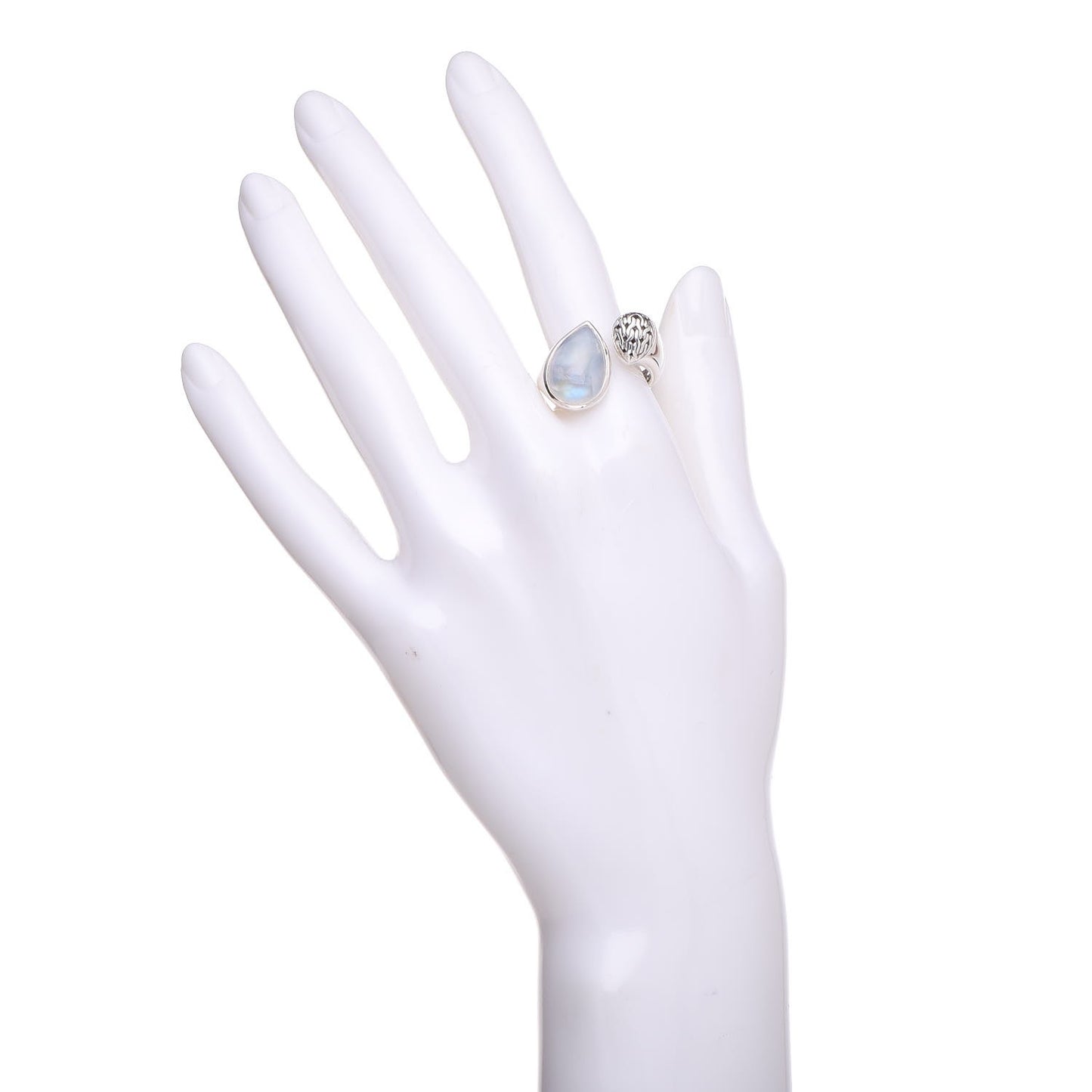 Sterling Silver Rainbow Moonstone Droplet Bypass Ring 57 8