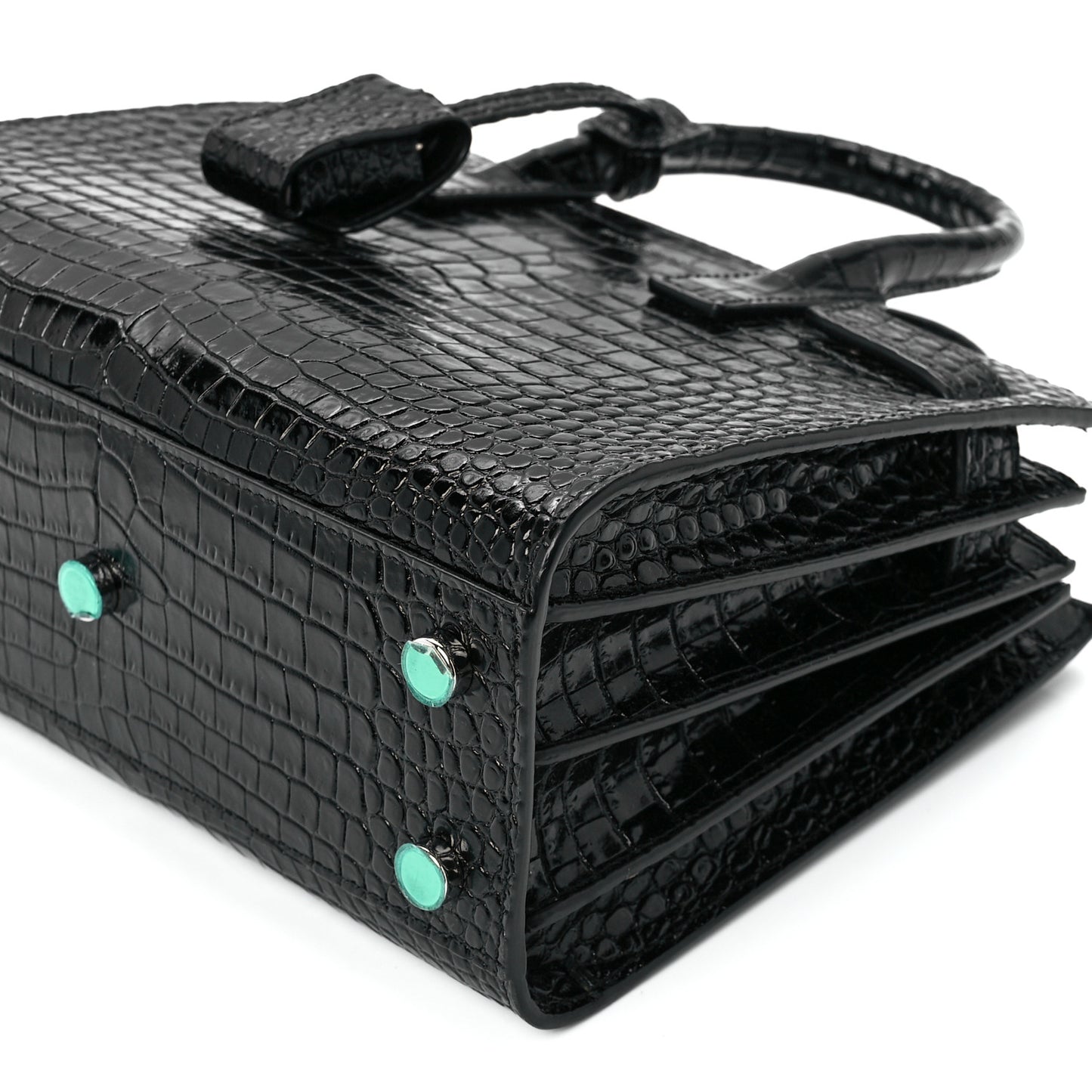 Calfskin Crocodile Embossed Nano Sac De Jour Black