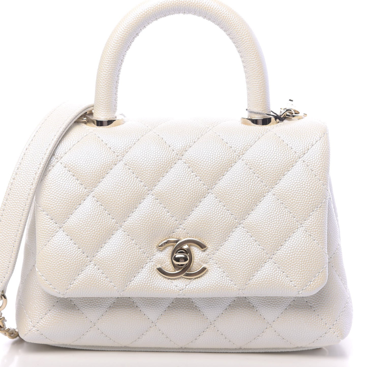 Iridescent Caviar Quilted Extra Mini Coco Handle Flap Ivory