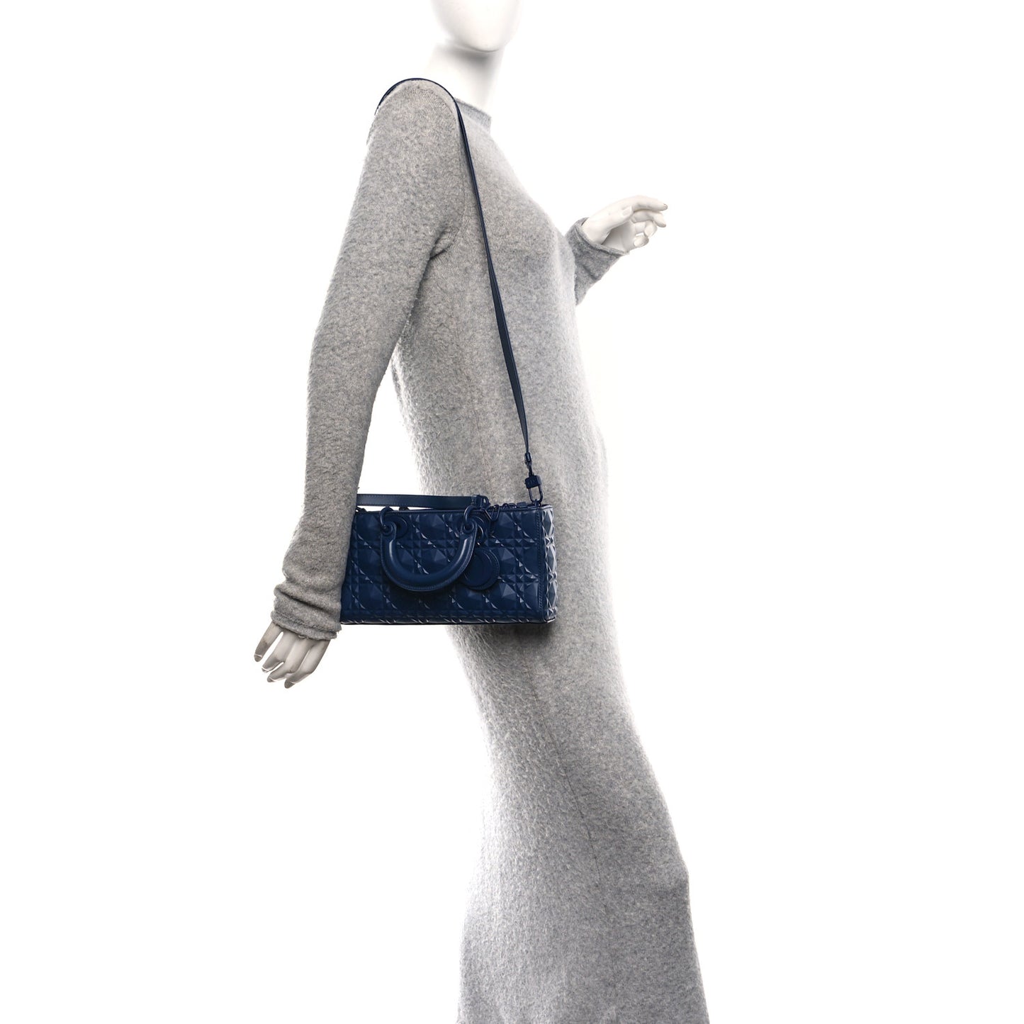 Calfskin Cannage Diamond Medium Lady D-Joy Navy Blue