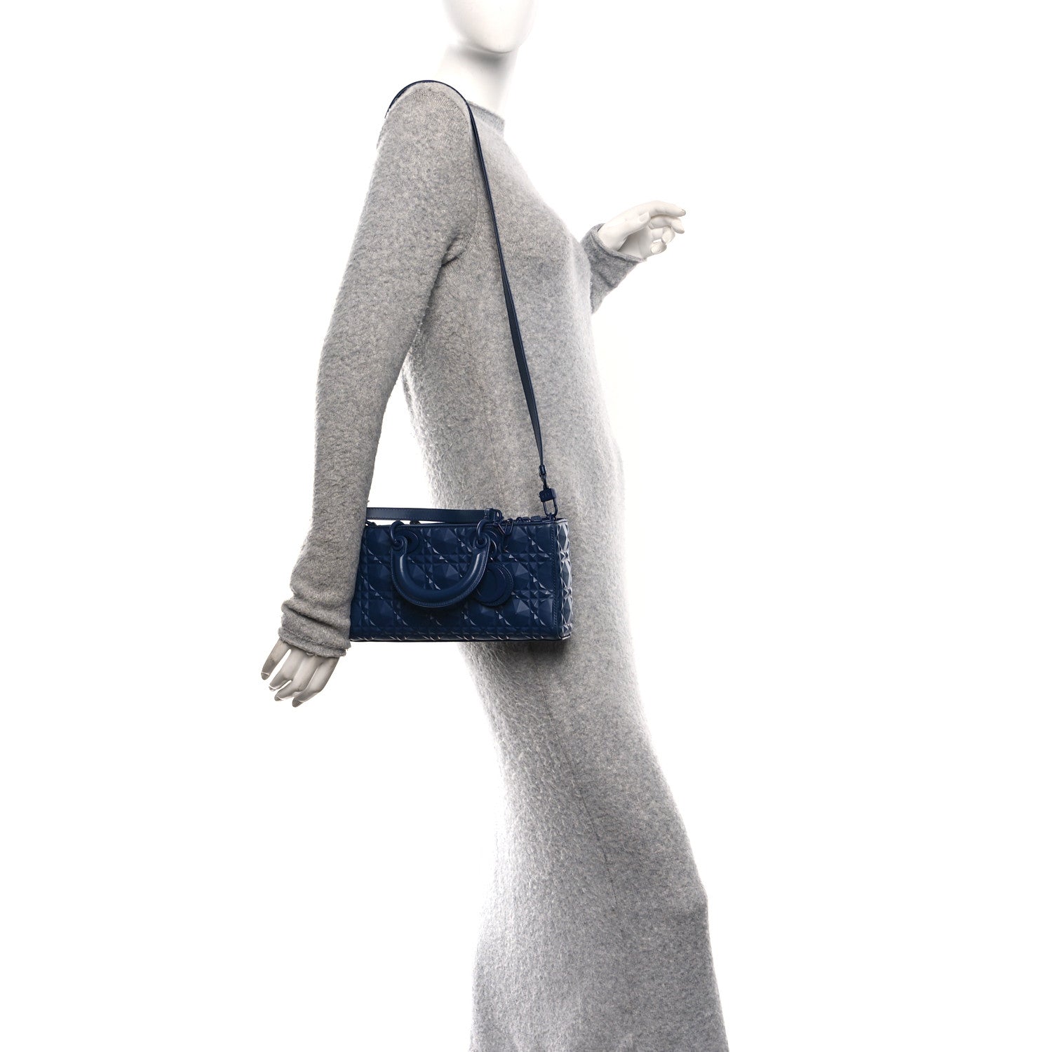 Christian Dior Calfskin Cannage Diamond Medium Lady D-Joy Navy Blue 2 of 9