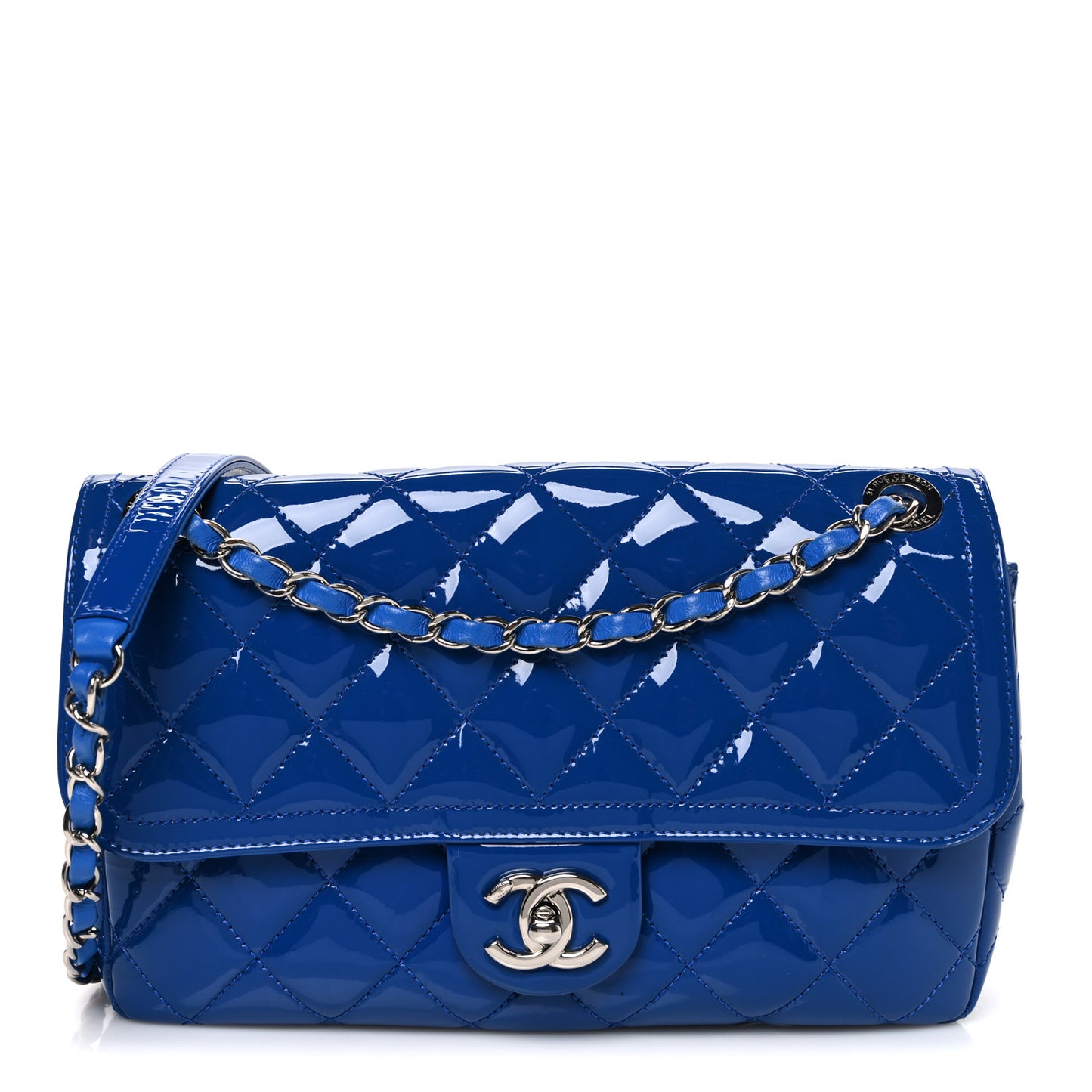 Patent Quilted Large Coco Shine Flap Blue