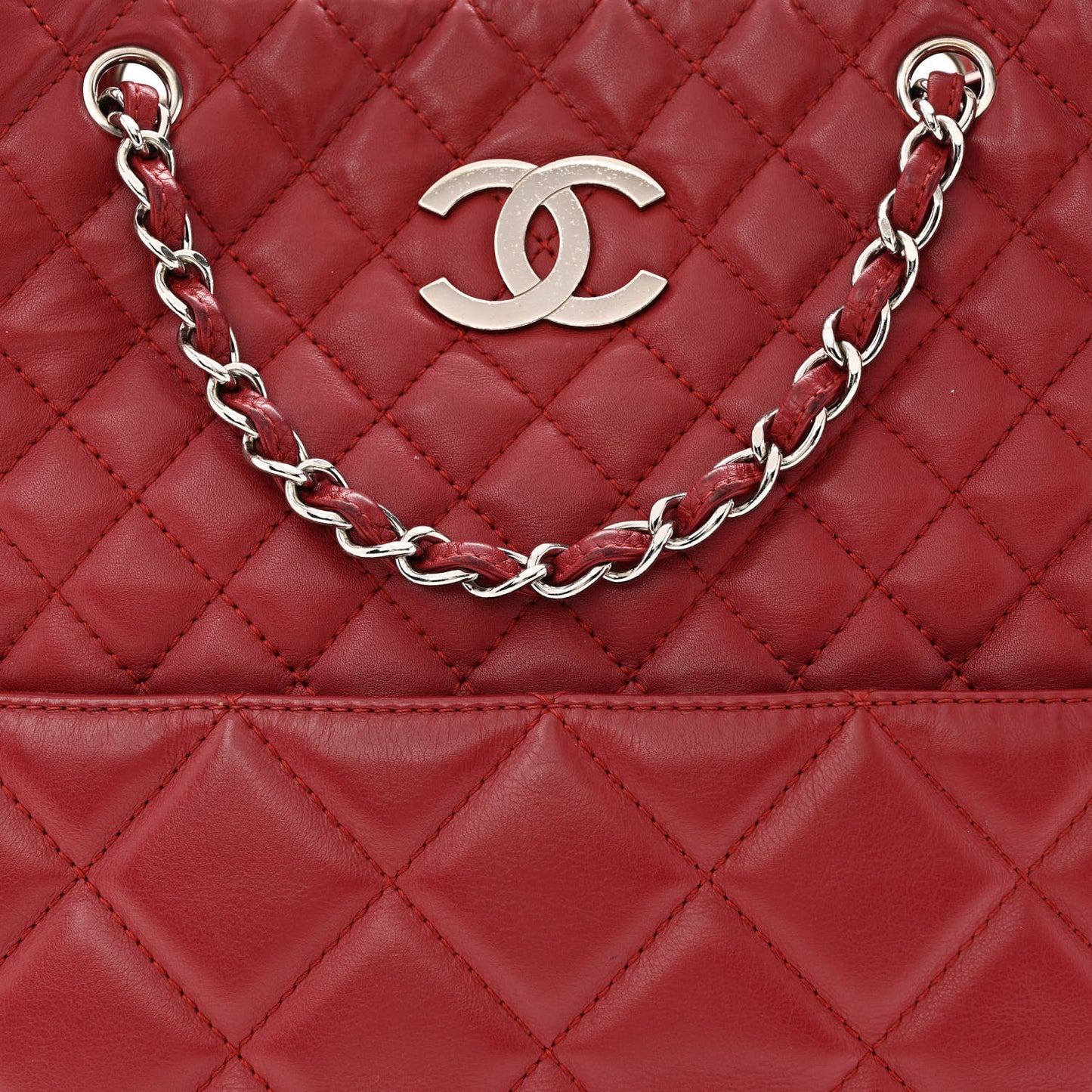 Calfskin Quilted In the Business North South Tote Red