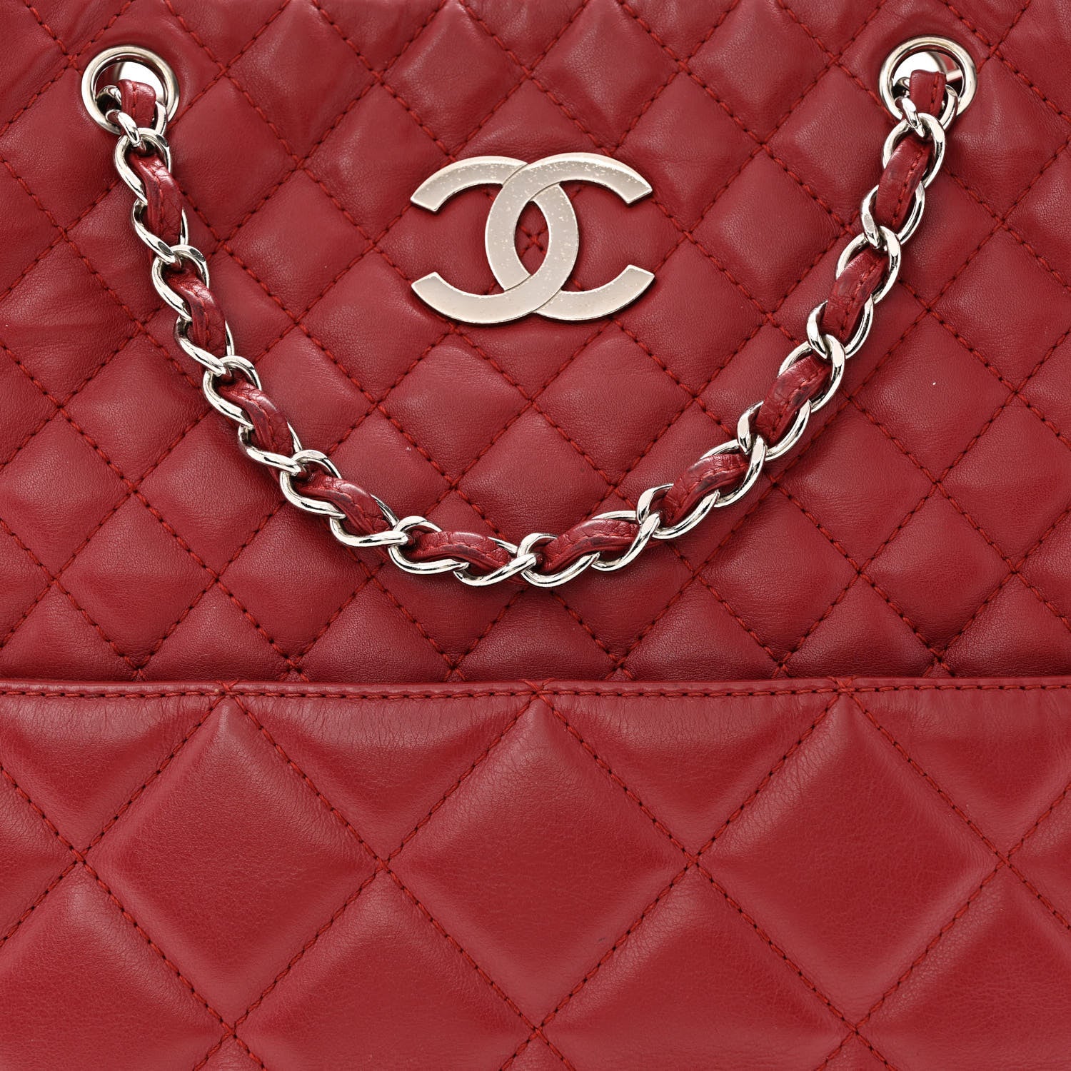 Chanel Calfskin Quilted In the Business North South Tote Red 10 of 13