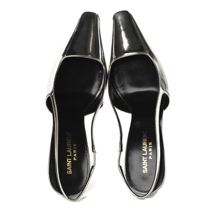 Saint Laurent Patent Tom 90 Dream Slingback Pumps 38.5 Argento 2 of 10