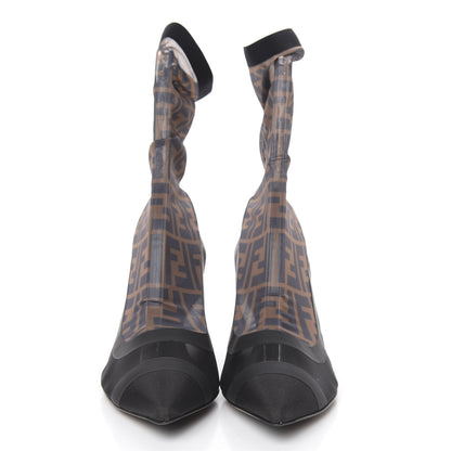 Fendi Technical Mesh FF Colibri Low Heel Ankle Boots 40 Black Tobacco 2 of 7