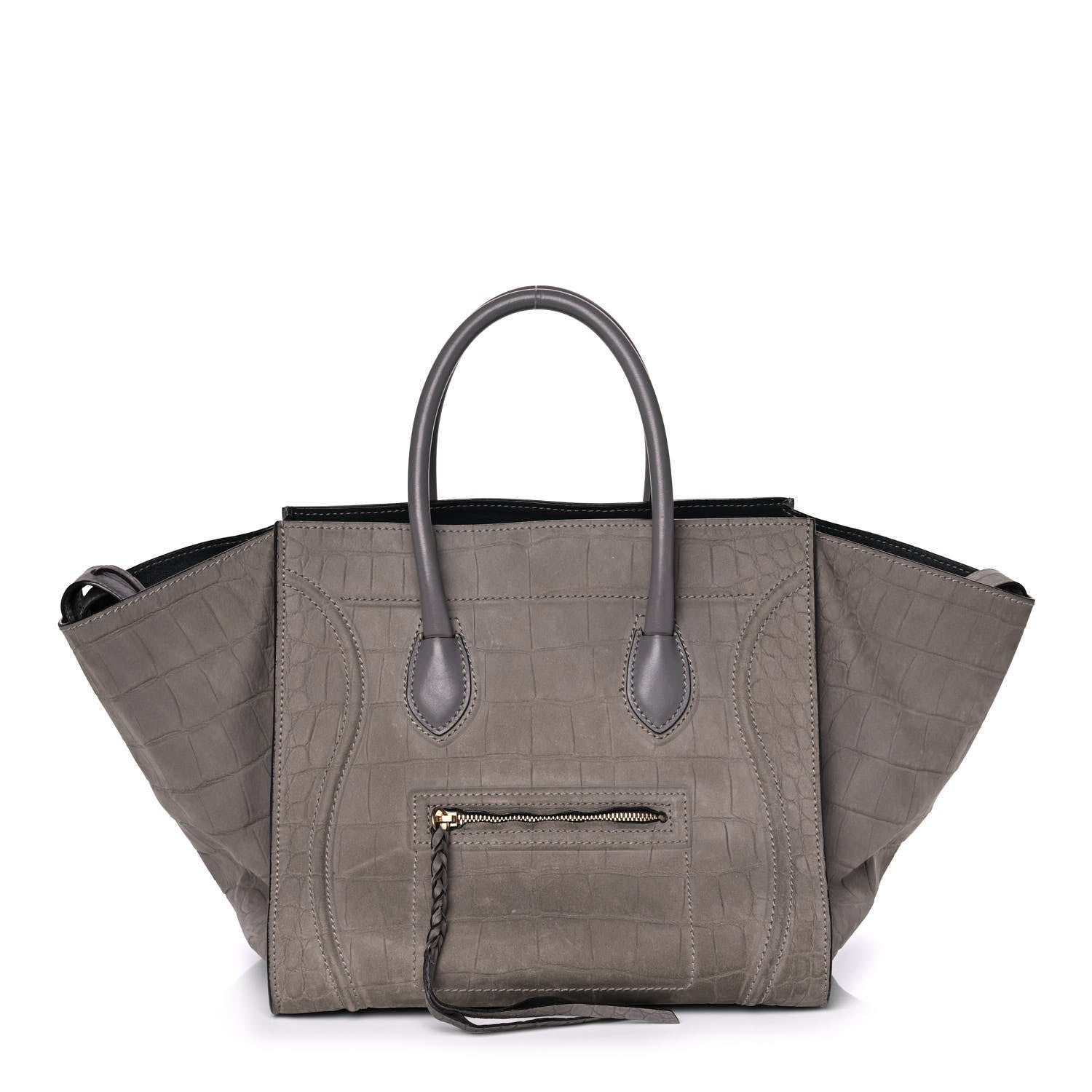 Celine Crocodile Embossed Nubuck Medium Phantom Luggage Grey 1 of 11