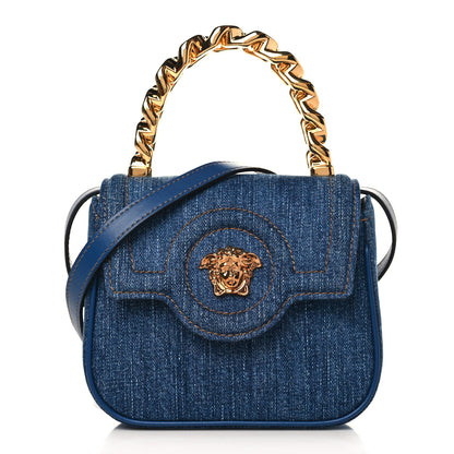 Versace Denim Mini La Medusa Chain Top Handle Bag Navy Blue 1 of 7