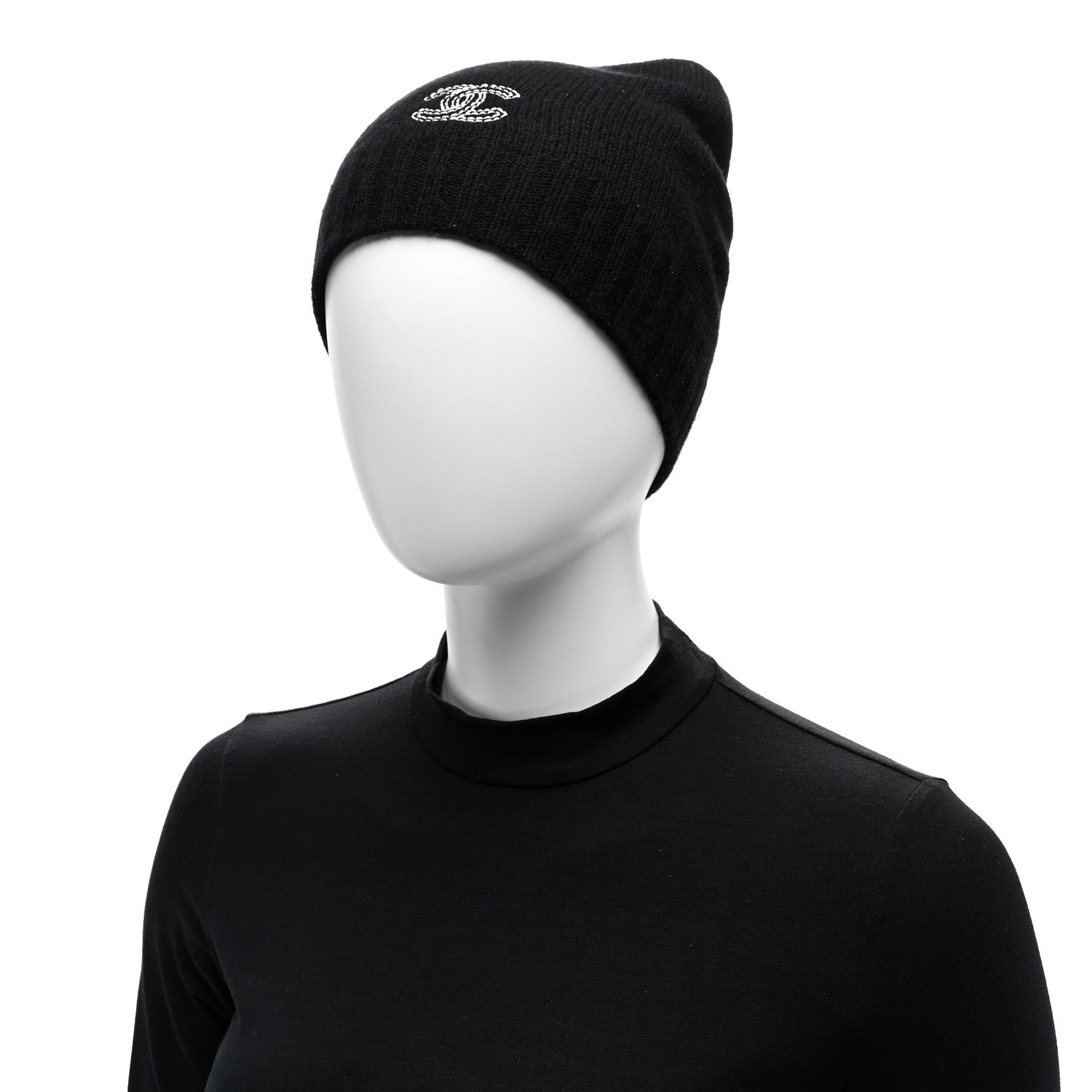 Chanel Cashmere CC Beanie Hat Black 2 of 5