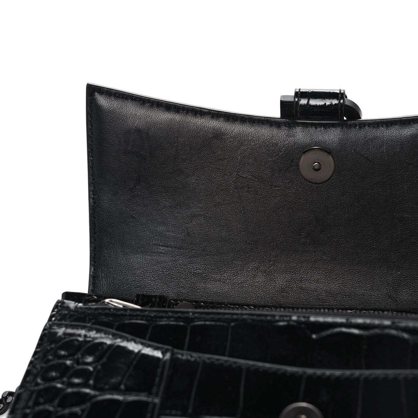 Shiny Calfskin Monochrome Crocodile Embossed Hourglass Chain Bag Black