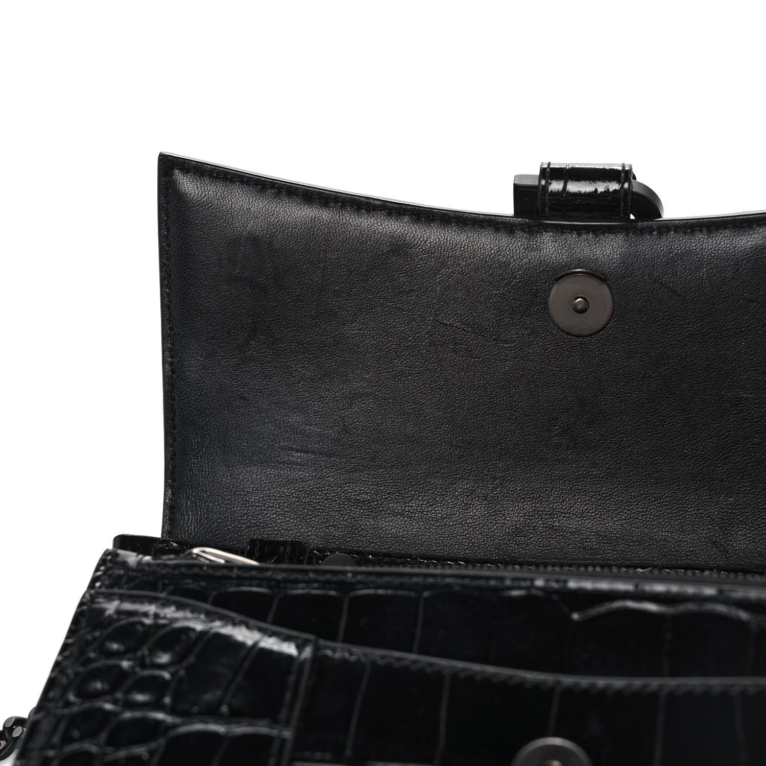 Balenciaga Shiny Calfskin Monochrome Crocodile Embossed Hourglass Chain Bag Black 10 of 10