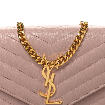 Saint Laurent Grain De Poudre Matelasse Chevron Monogram Chain Wallet Pale Blush 7 of 9