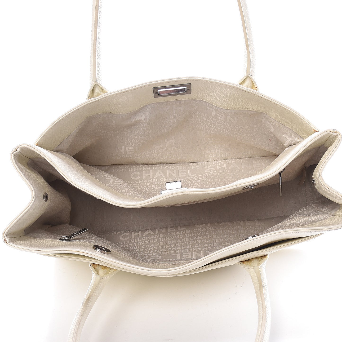 Calfskin Mademoiselle Lock Cerf Shopper Tote White