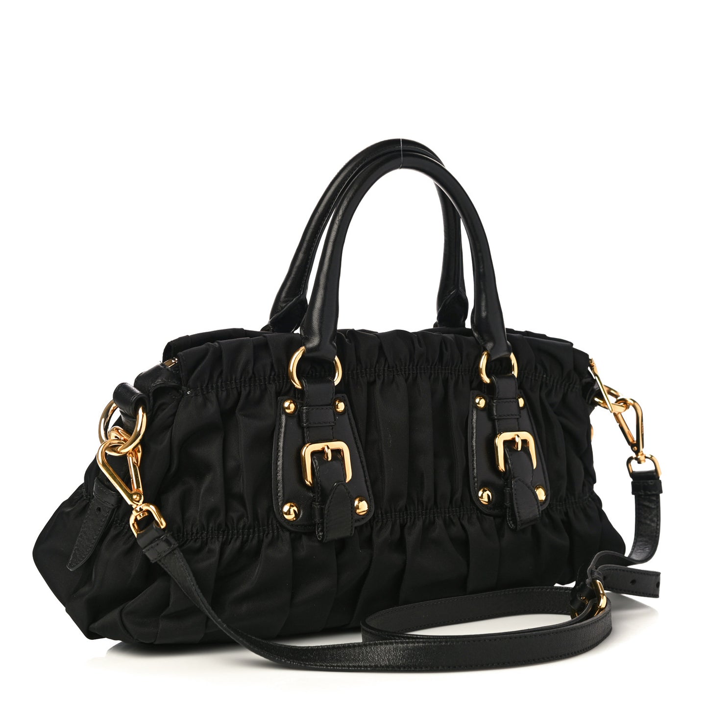 Tessuto Nylon Nappa Gaufre Shopping Satchel Black