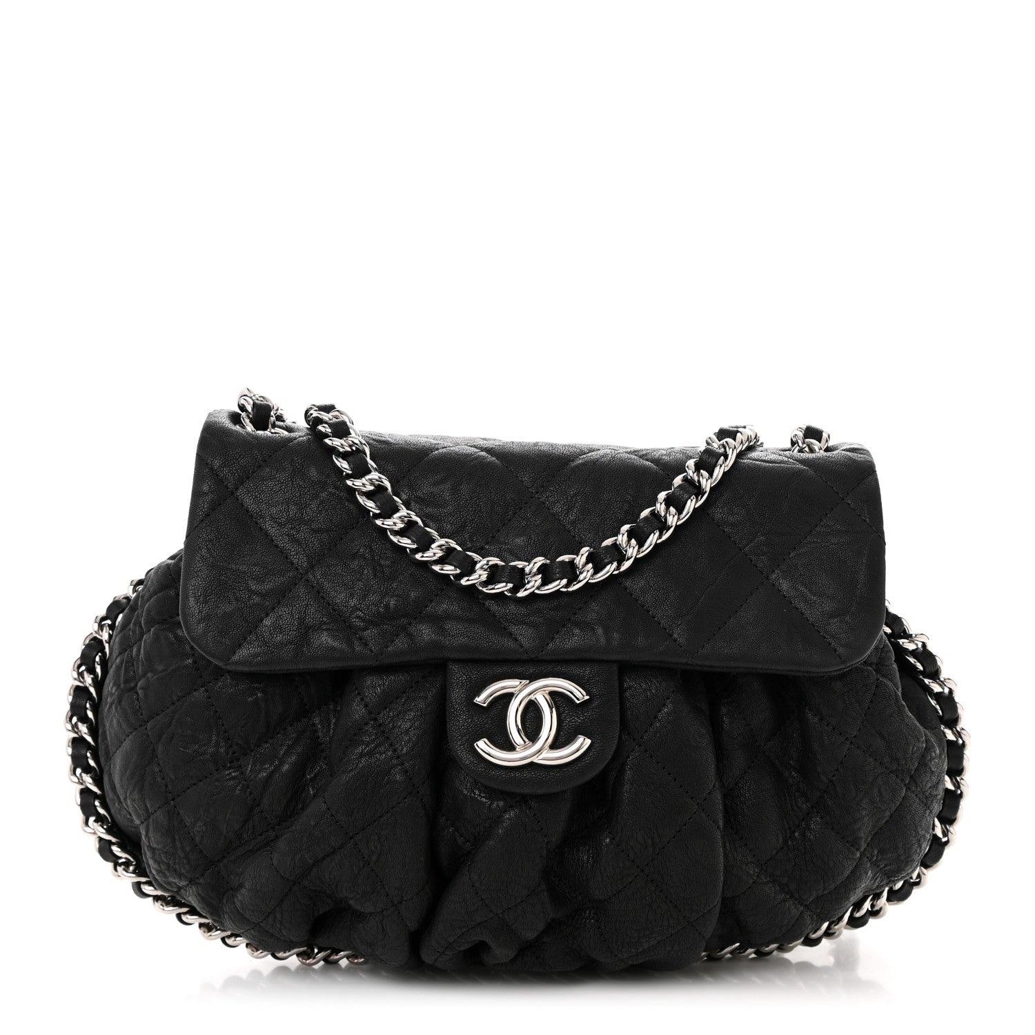 Chanel Washed Lambskin Quilted Medium Chain Around Messenger Black 1 of 10