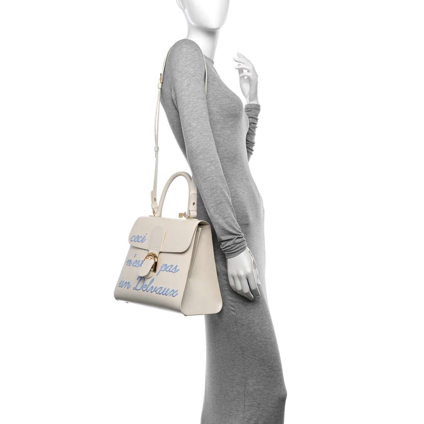 Calfskin MM L'Humour Brillant Satchel Ivory Azure